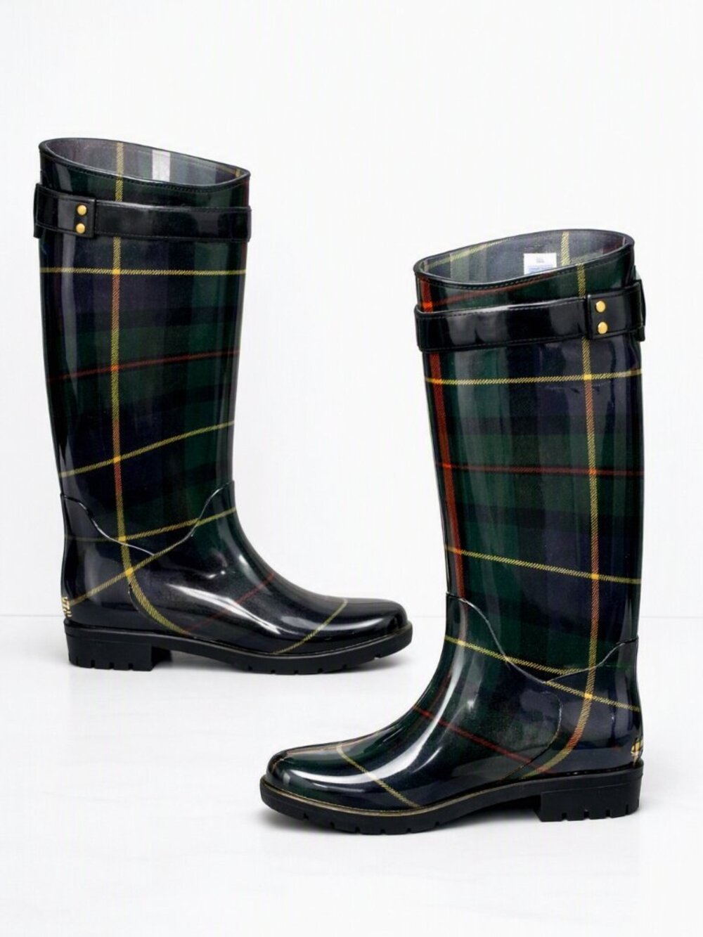 Ralph Lauren Plaid Rain Boots Size 8 B | Tall Tartan | Preppy Fall Style - Picture 2 of 3